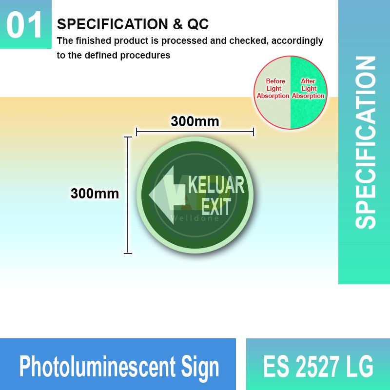 ES 2527 LG Photoluminescent Sign | Directional Finding Sign | Welldone