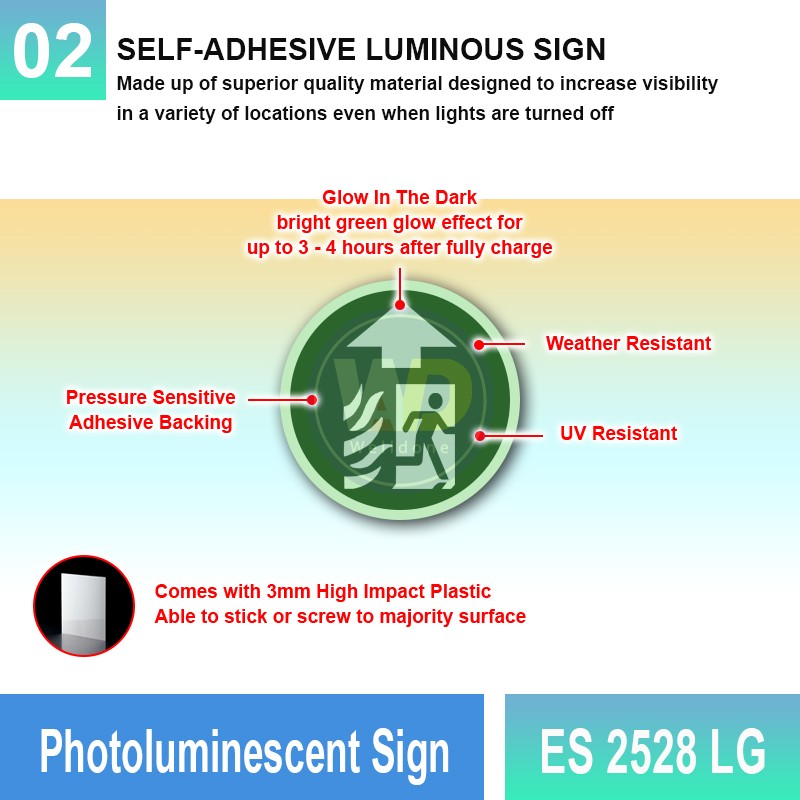 Photoluminescent Exit Sign (Straight Arrow) - ES2528LG | Welldone