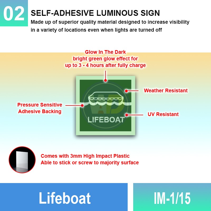 IM-1/15 Lifeboat Sign | Quality Photoluminescent IMO Sign| Welldone
