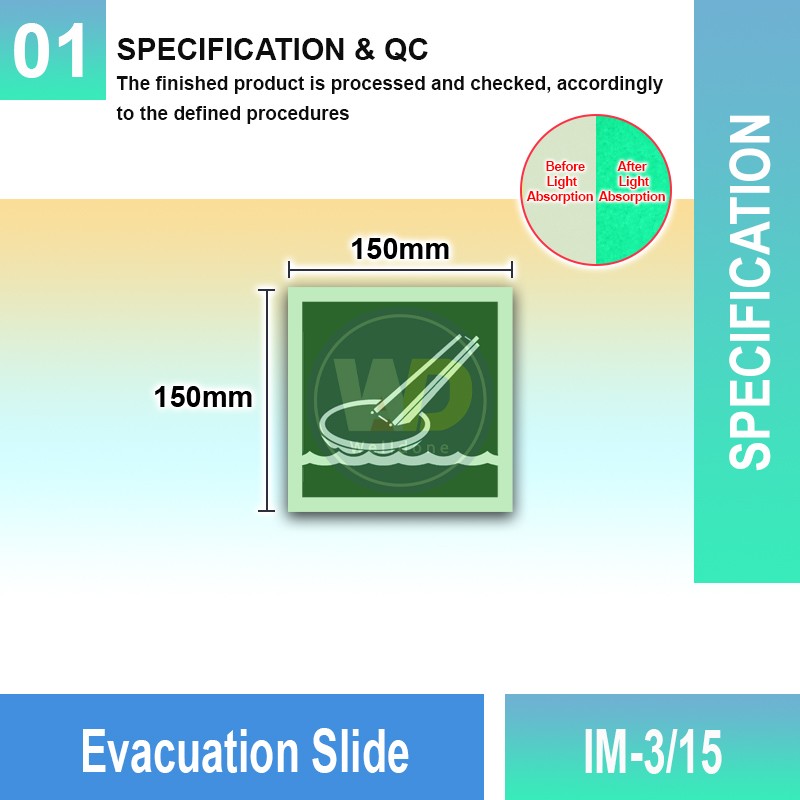 IM-3/15 Evacuation Slide Sign | Photoluminescent IMO Sign| Welldone