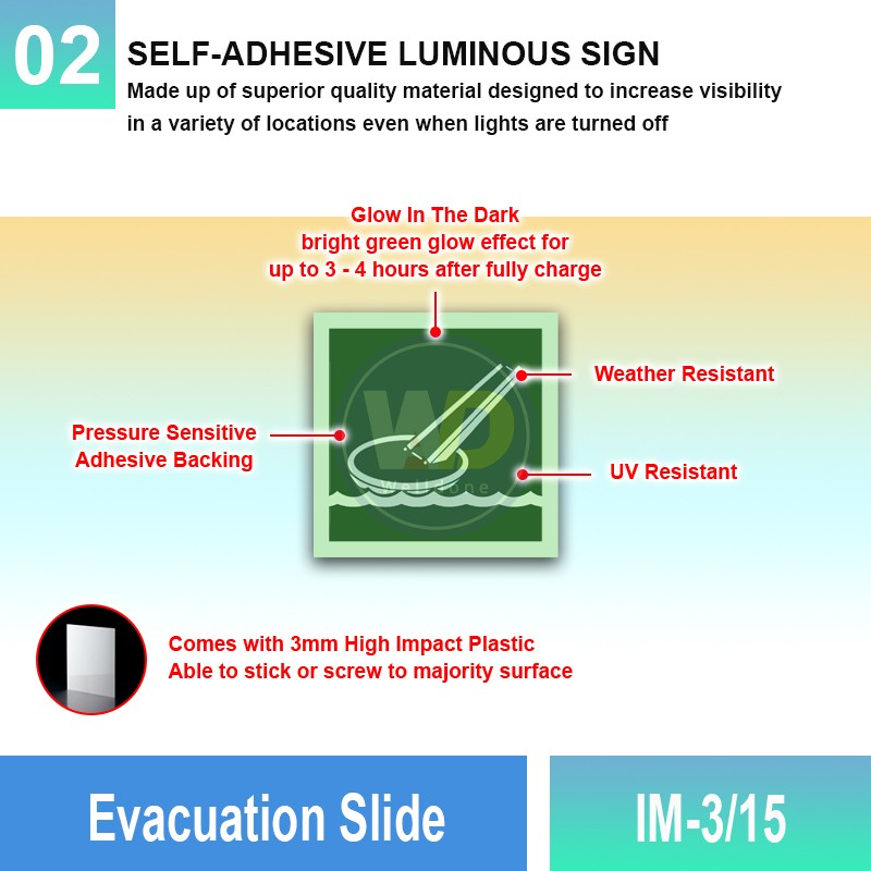 IM-3/15 Evacuation Slide Sign | Photoluminescent IMO Sign| Welldone