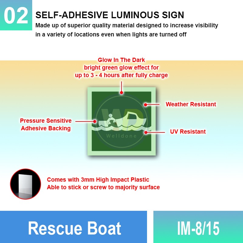 IM-8/15 Rescue Boat Sign | Quality Photoluminescent IMO Sign | Welldone