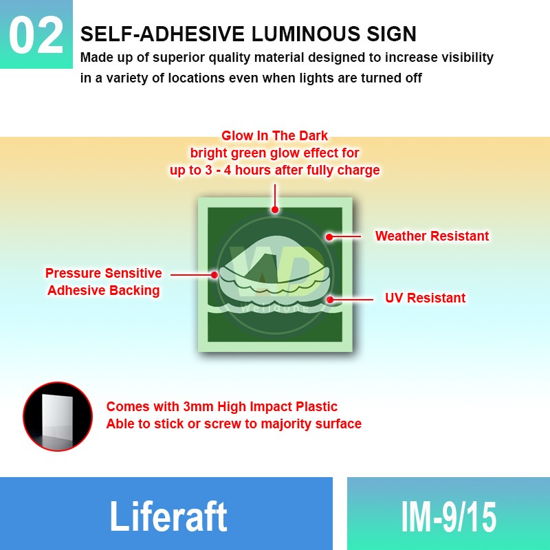 IM-9/15 Liferaft Sign | Quality Photoluminescent IMO Sign | Welldone IM-9/15 Liferaft Sign | Quality Photoluminescent IMO Sign | Welldone