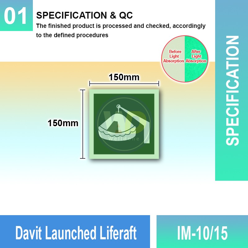 IM-10/15 Davit Launched Liferaft Sign | Photoluminescent IMO Sign | Welldone