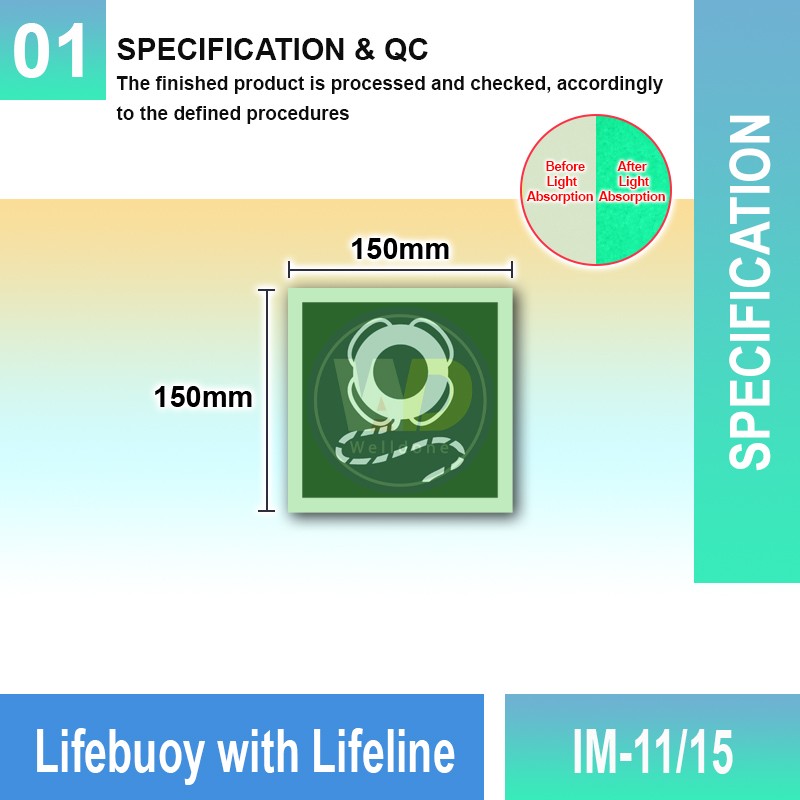 IM-11/15 Lifebuoy With Lifeline Sign | Photoluminescent IMO Sign | Welldone