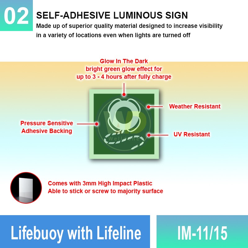 IM-11/15 Lifebuoy With Lifeline Sign | Photoluminescent IMO Sign | Welldone