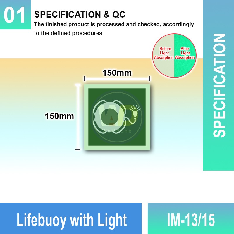 IM-13/15 Lifebuoy With Light Sign | Photoluminescent IMO Sign | Welldone