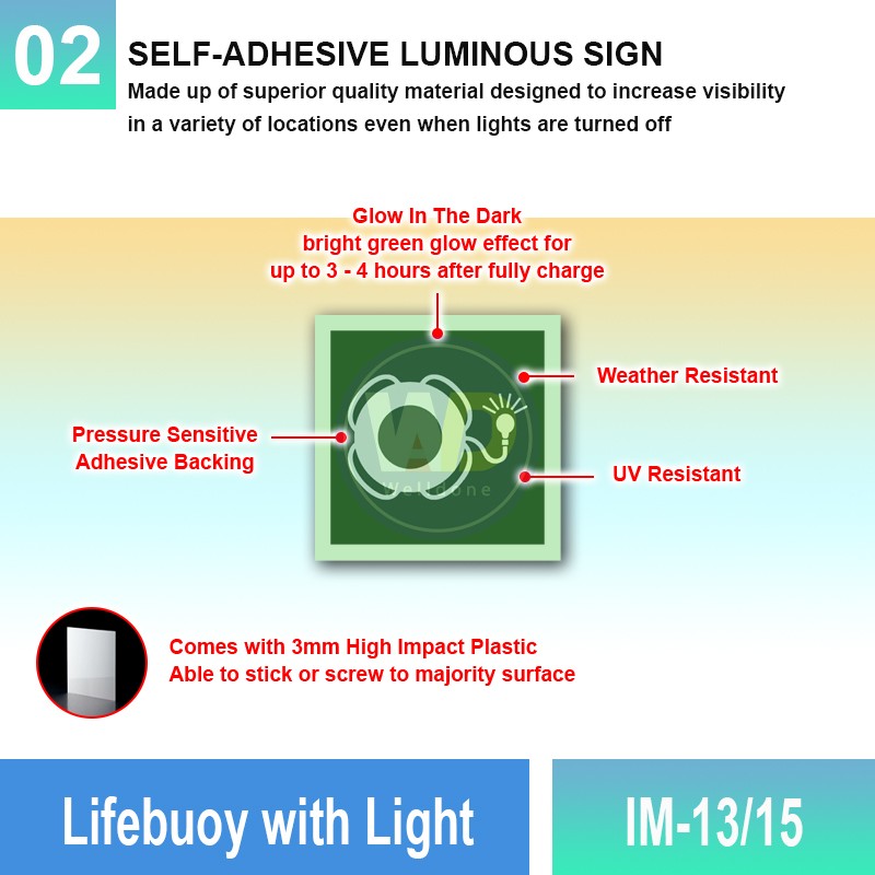 IM-13/15 Lifebuoy With Light Sign | Photoluminescent IMO Sign | Welldone