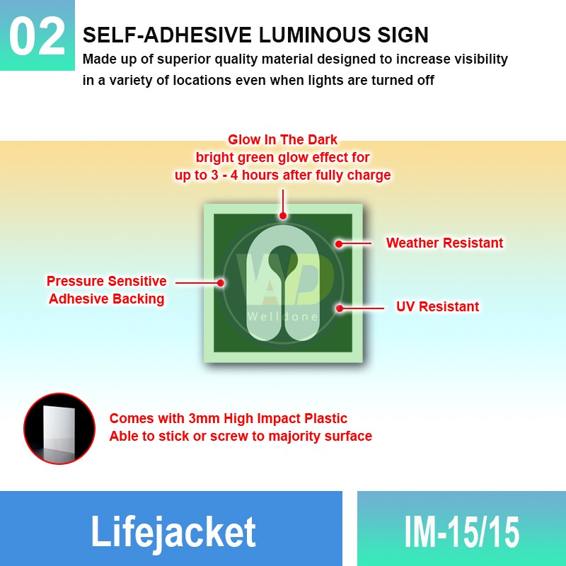 IM-15/15 Lifebuoy With Light Sign | Photoluminescent IMO Sign | Welldone