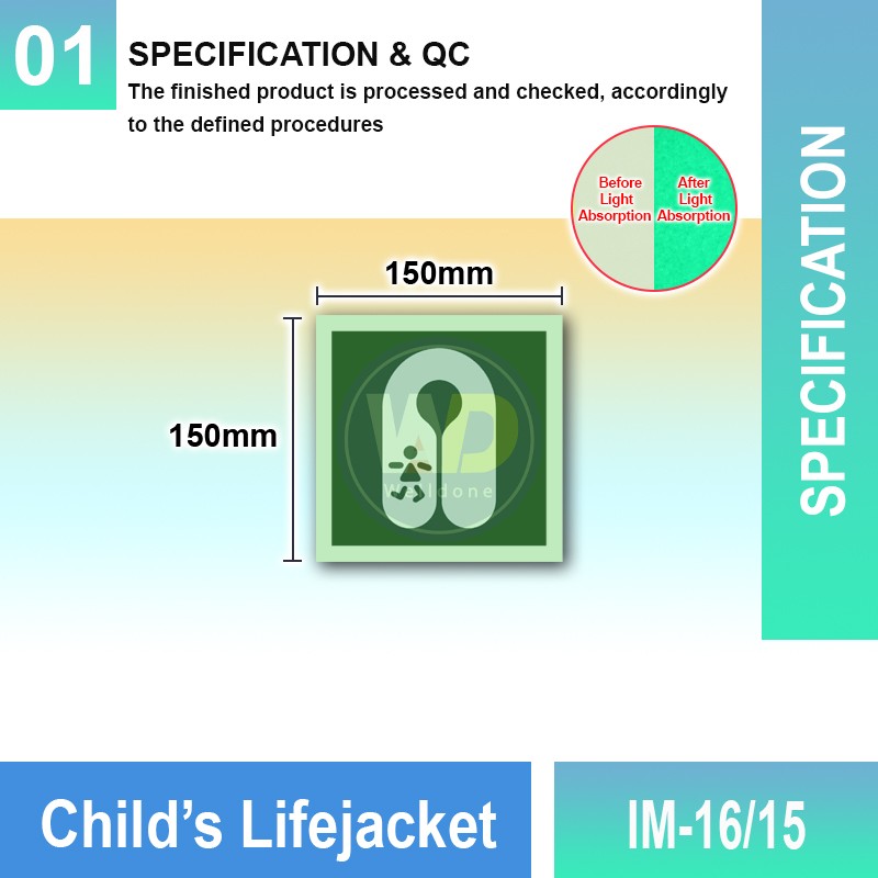 IM-16/15 Child's Lifejacket Sign | Photoluminescent IMO Sign | Welldone