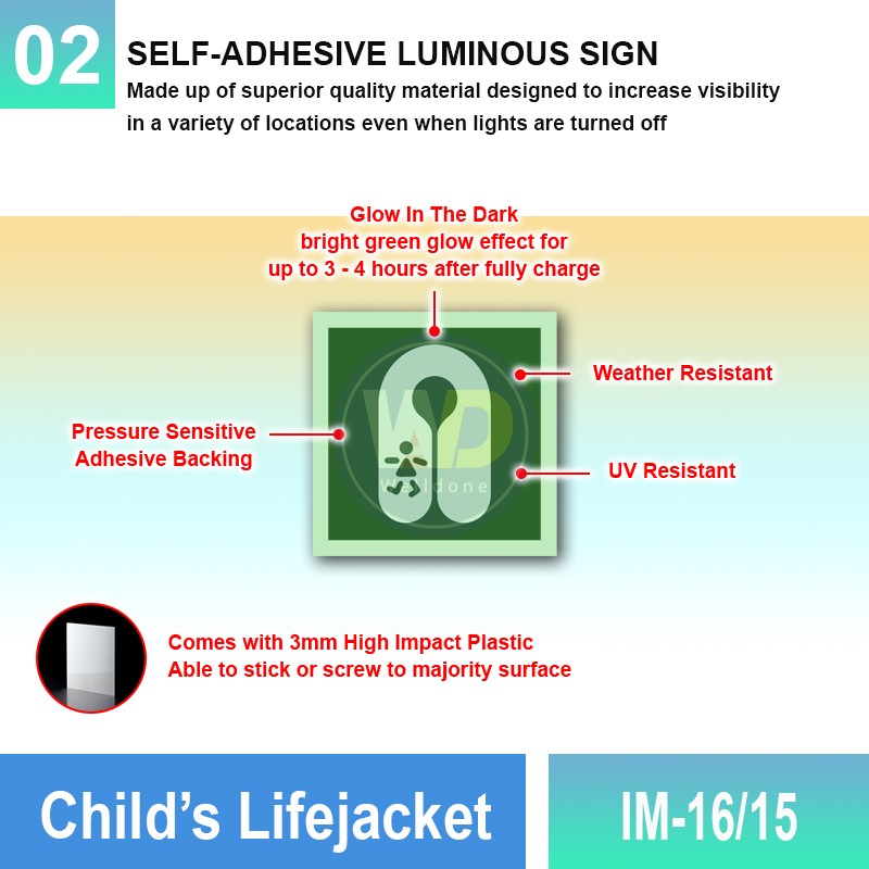 IM-16/15 Child's Lifejacket Sign | Photoluminescent IMO Sign | Welldone
