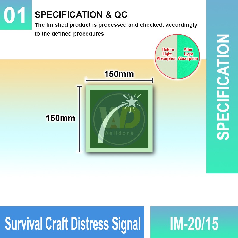 IM-20/15 Survival Craft Distress Signal Sign | Photoluminescent IMO Sign | Welldone