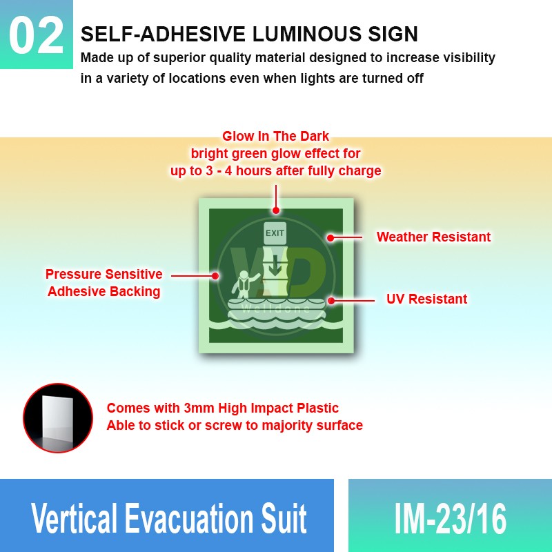 IM-23/16 Vertical Evacuation Suit Sign | Photoluminescent IMO Sign | Welldone