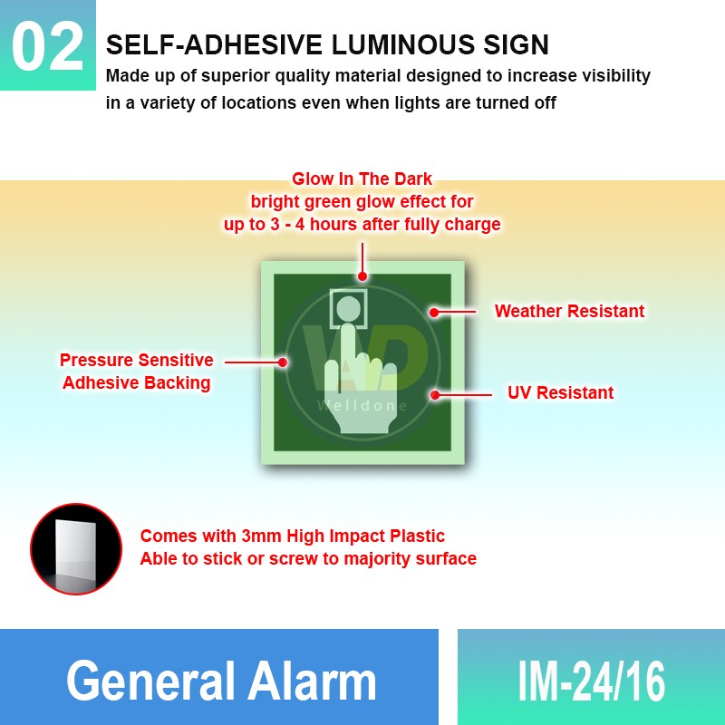 IM-24/16 General Alarm Sign | Photoluminescent IMO Sign | Welldone