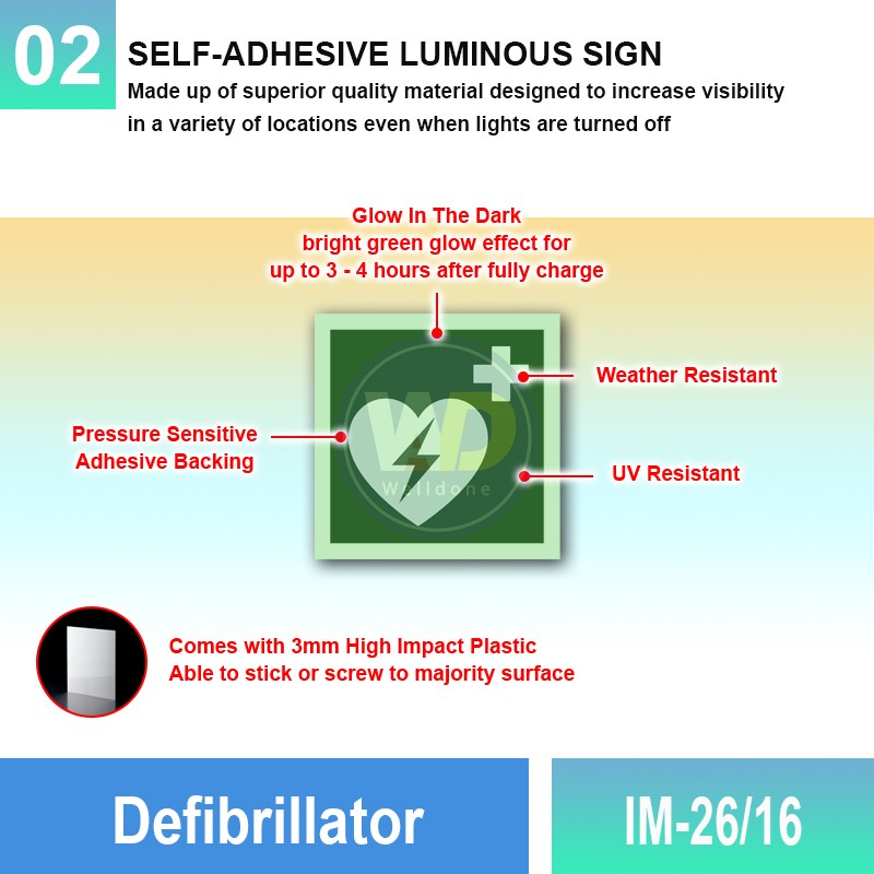 IM-26/16 Defibrillator Sign | Photoluminescent IMO Sign | Welldone