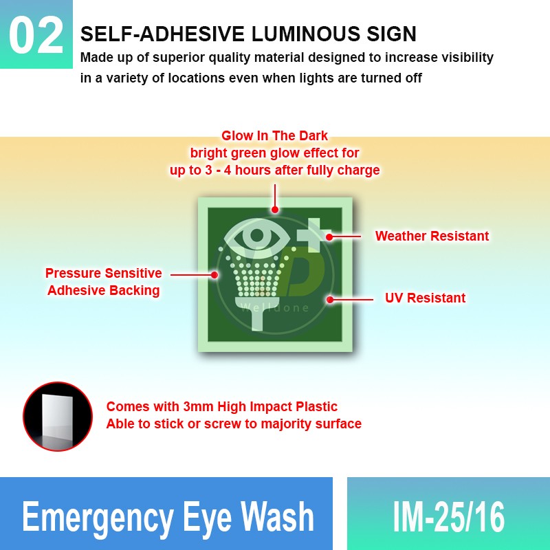 IM-25/16 Emergency Eyes Wash Sign | Photoluminescent IMO Sign | Welldone