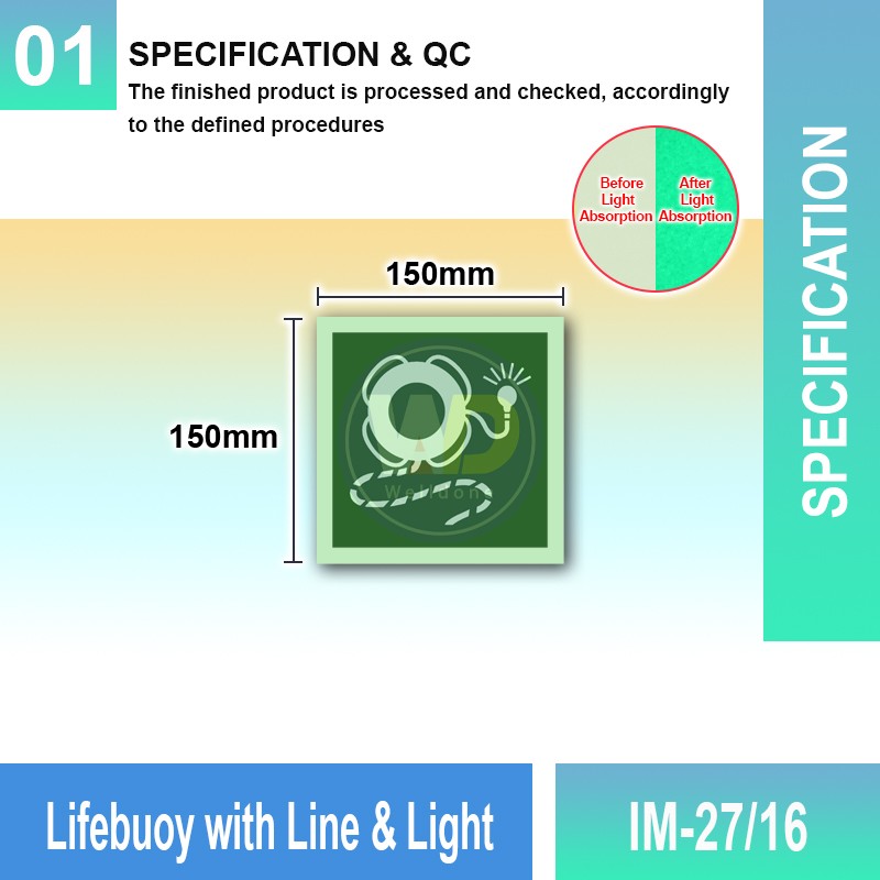 IM-27/16 Lifebuoy With Line & Light Sign | Photoluminescent IMO Sign - Welldone