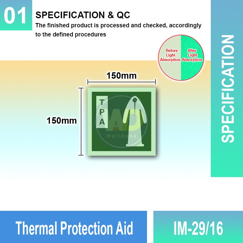 IM-29/16 Thermal Protection Aid Sign | Photoluminescent IMO Sign | Welldone