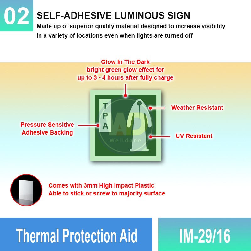 IM-29/16 Thermal Protection Aid Sign | Photoluminescent IMO Sign | Welldone