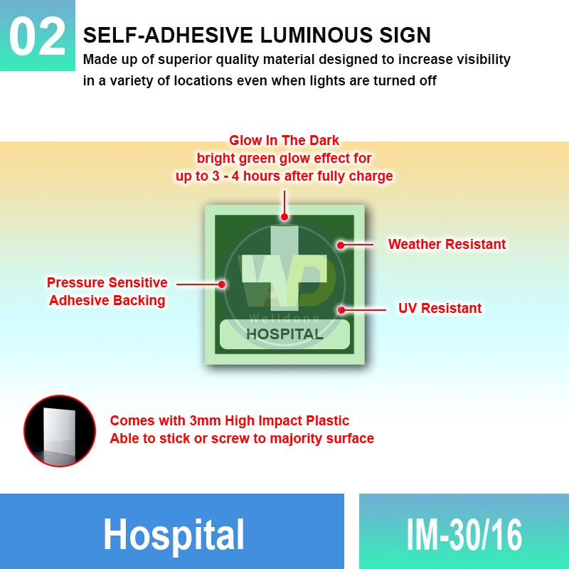 IM-30/16 Hospital Sign Sign | Photoluminescent IMO Sign | Welldone