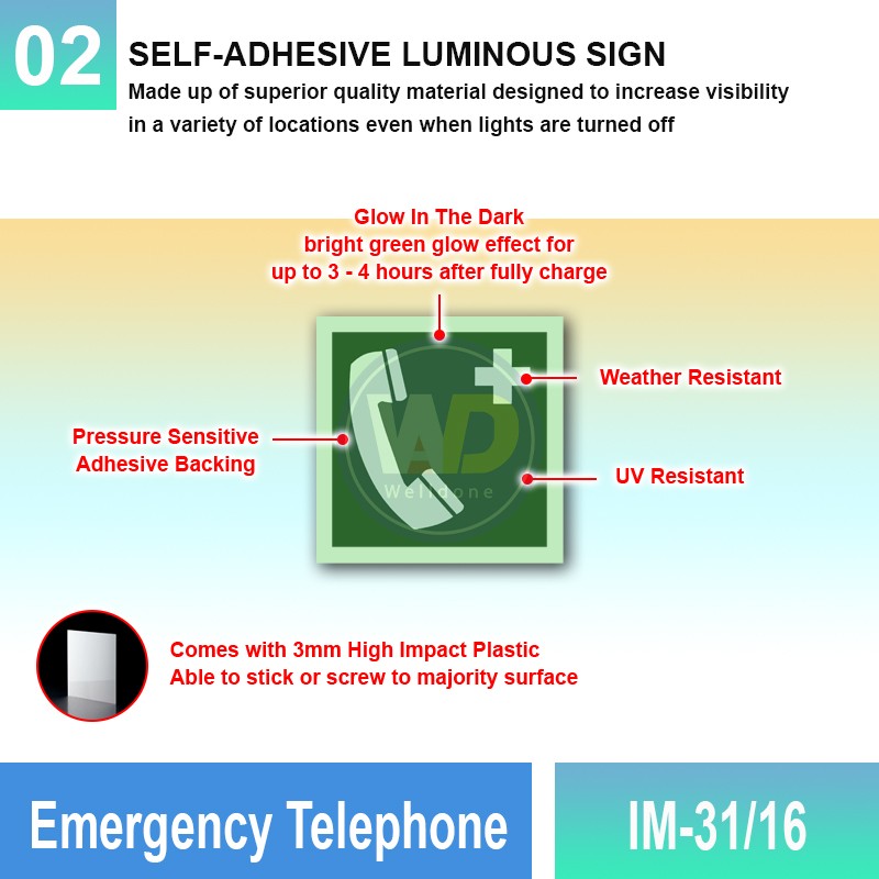 IM-31/16 Emergency Telehpone Sign | Photoluminescent IMO Sign | Welldone