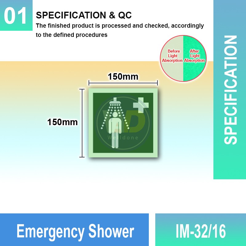 IM-32/16 Emergency Shower Sign | Photoluminescent IMO Sign | Welldone
