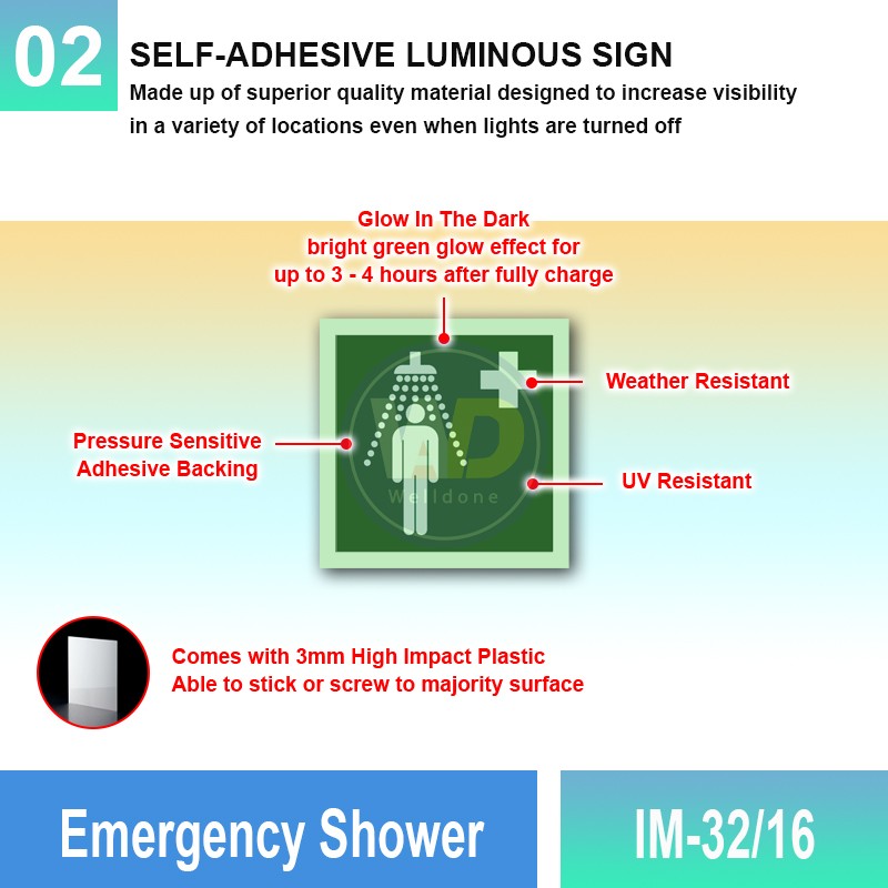 IM-32/16 Emergency Shower Sign | Photoluminescent IMO Sign | Welldone