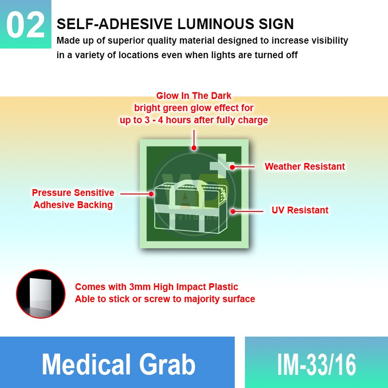 IM-33/16 Medical Grab Sign | Photoluminescent IMO Sign | Welldone