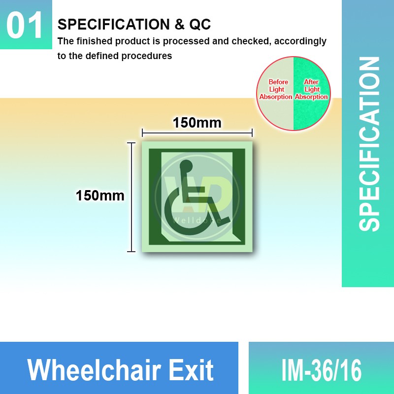 IM-36/16 Wheelchair Exit Sign | Photoluminescent IMO Sign | Welldone