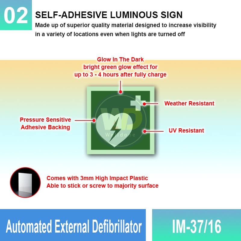 IM-37/16 Automated External Defibrillator Sign | Photoluminescent IMO Sign | Welldone IM-37/16 Automated External Defibrillator Sign | Photoluminescent IMO Sign | Welldone