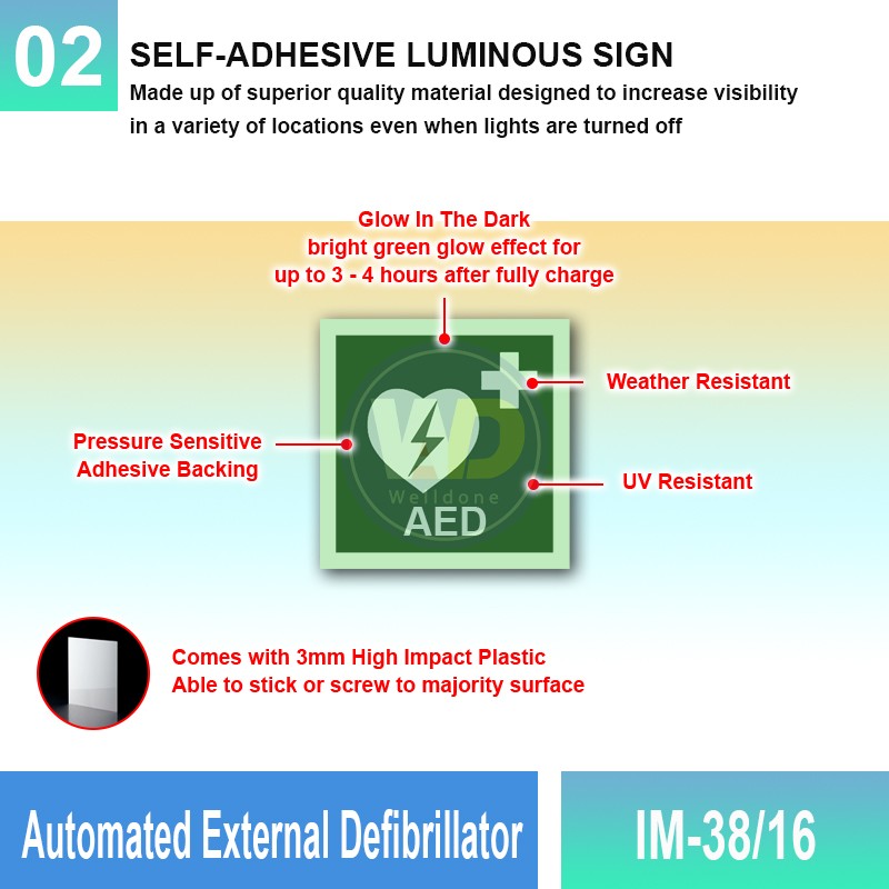 IM-38/16 Automated External Defibrillator Sign | Photoluminescent IMO Sign | Welldone IM-38/16 Automated External Defibrillator Sign | Photoluminescent IMO Sign | Welldone