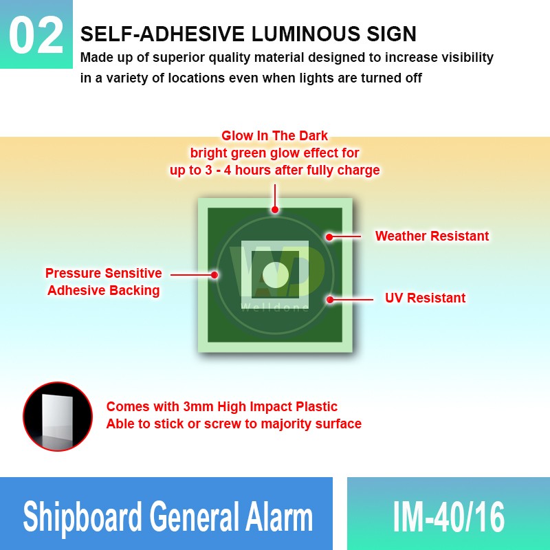 IM-40/16 Shipboard General Alarm Sign | Photoluminescent IMO Sign | Welldone