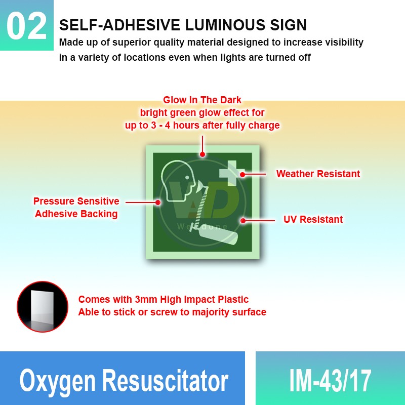 IM-43/17 Oxygen Resuscitator Sign | Photoluminescent IMO Sign | Welldone IM-43/17 Oxygen Resuscitator Sign | Photoluminescent IMO Sign | Welldone
