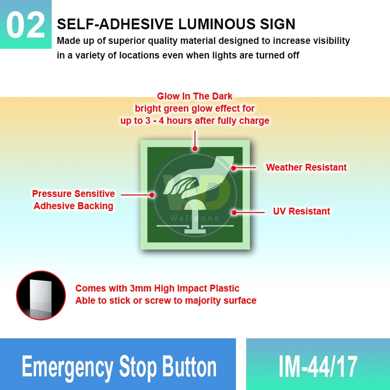 IM-44/17 Emergency Stop Button Sign | Photoluminescent IMO Sign | Welldone IM-44/17 Emergency Stop Button Sign | Photoluminescent IMO Sign | Welldone