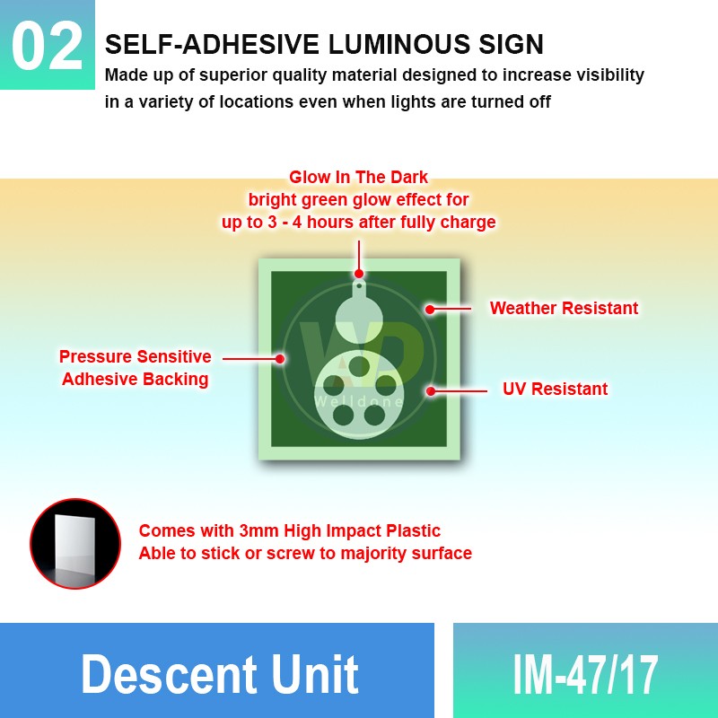 IM-47/17 Descent Unit Sign | Photoluminescent IMO Sign | Welldone IM-47/17 Descent Unit Sign | Photoluminescent IMO Sign | Welldone