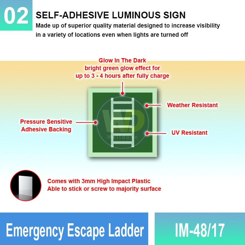 IM-48/17 Emergency Escape Ladder Sign | Photoluminescent IMO Sign | Welldone
