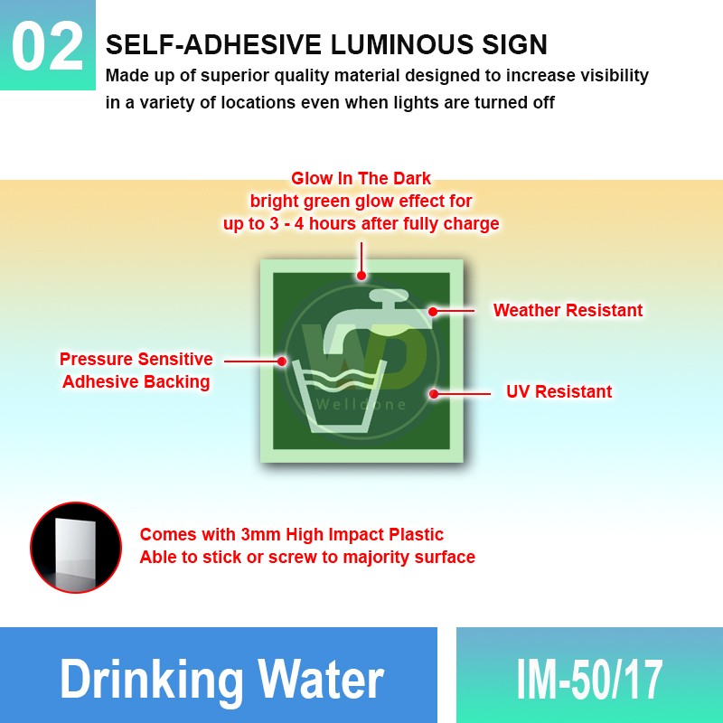 IM-50/17 Drinking Water Sign | Photoluminescent IMO Sign | Welldone