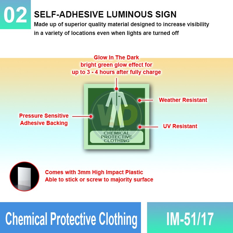 IM-51/17 Chemical Protective Clothing Sign | Photoluminescent IMO Sign | Welldone