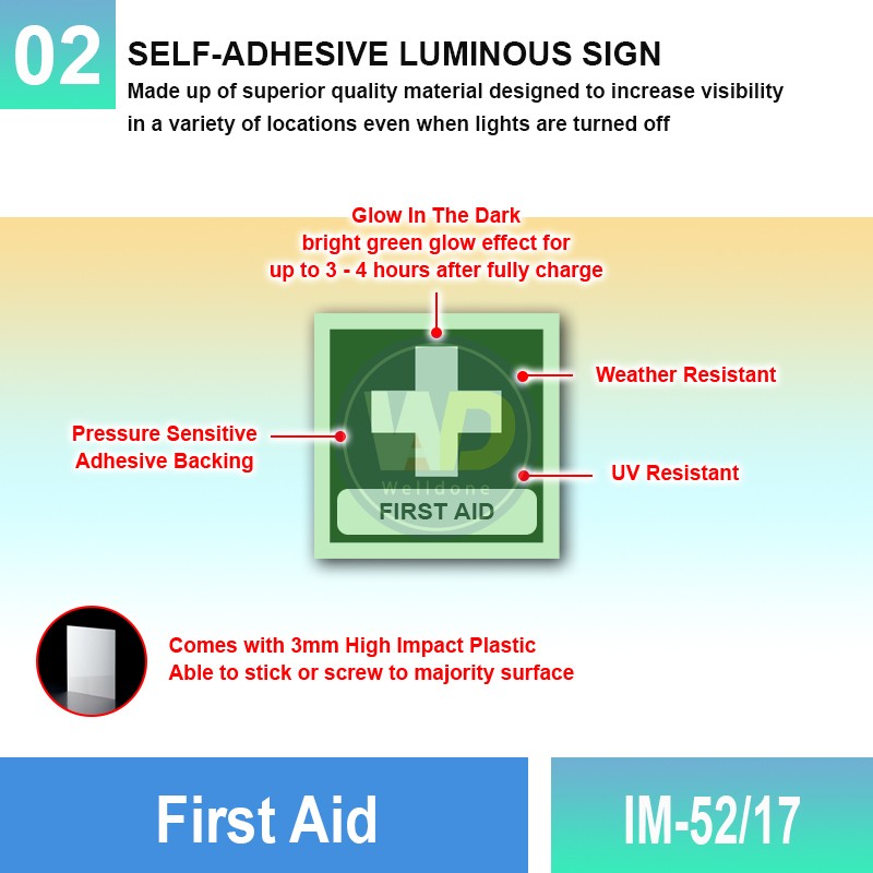 IM-52/17 First Aid Sign | Photoluminescent IMO Sign | Welldone