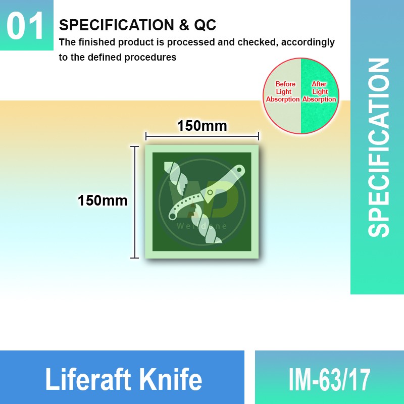 IM-63/18 Liferaft Knife Sign | Photoluminescent IMO Sign | Welldone