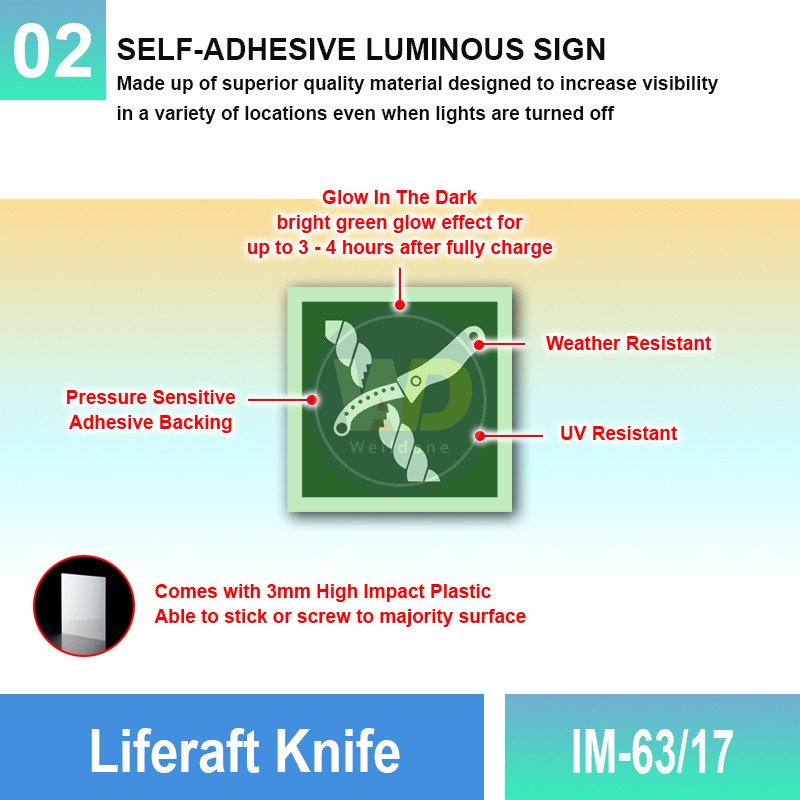 IM-63/18 Liferaft Knife Sign | Photoluminescent IMO Sign | Welldone