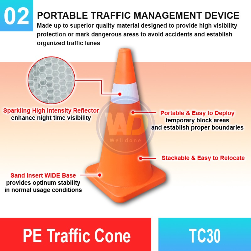 TC30 PE Traffic Cone 30" | Quality Safety Cone Malaysia | Welldone