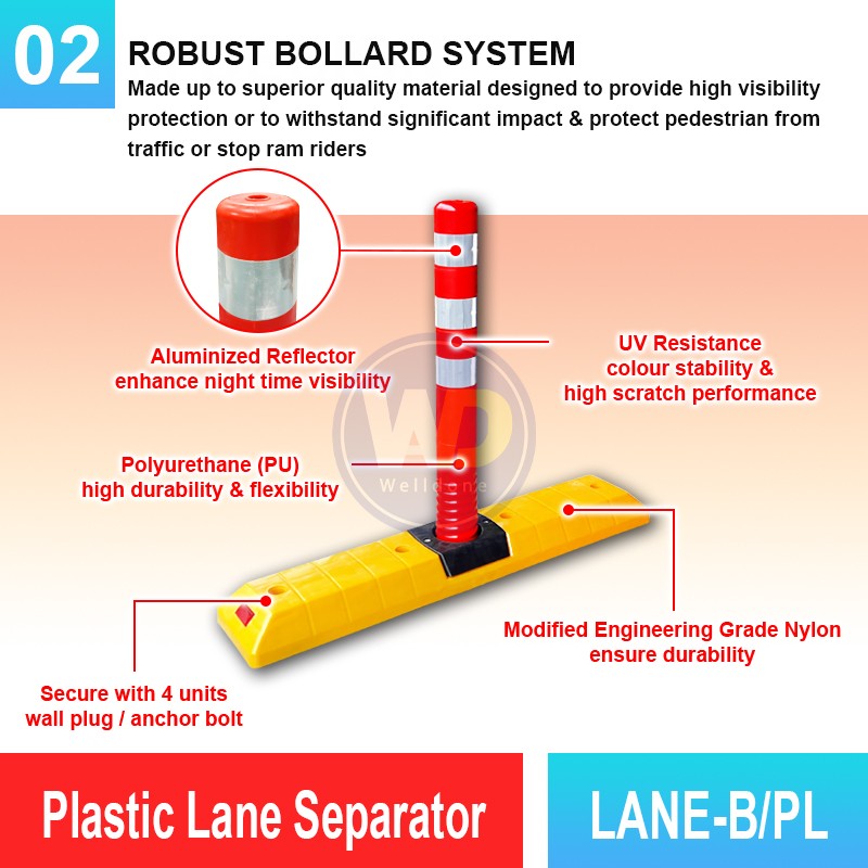 LANE-B/PL Plastic Lane Separator | Quality Safety Bollard MY | Welldone