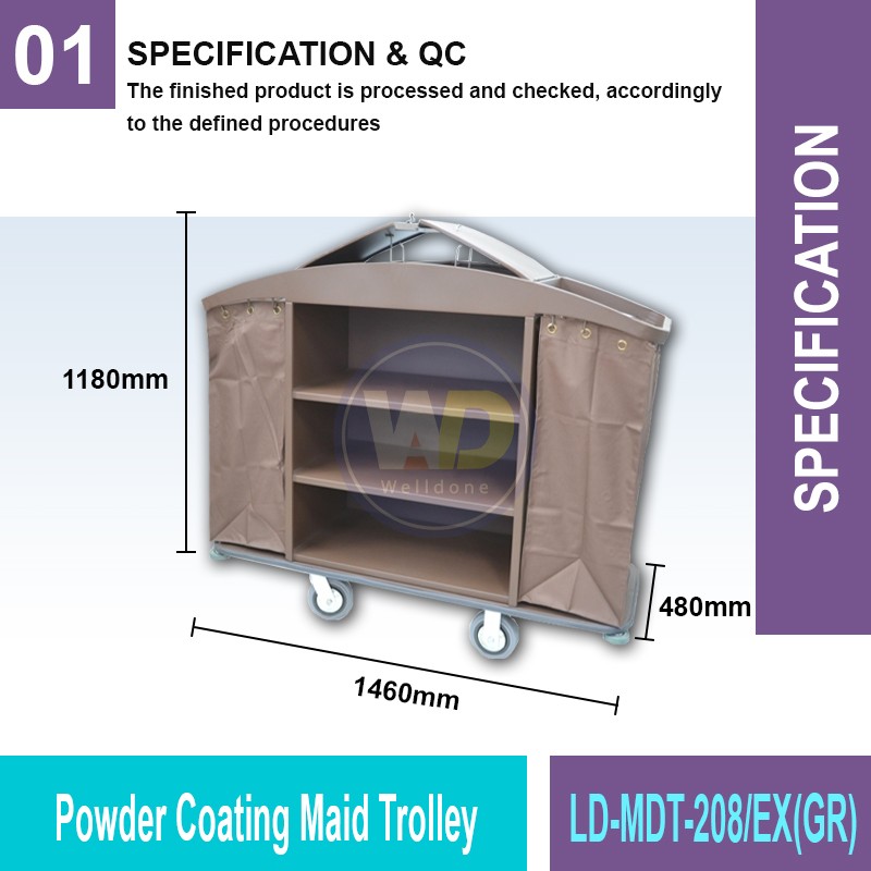 LD-MDT-208/EX(GR) Powder Coating Maid Trolley | Quality Service Trolley MY | Welldone