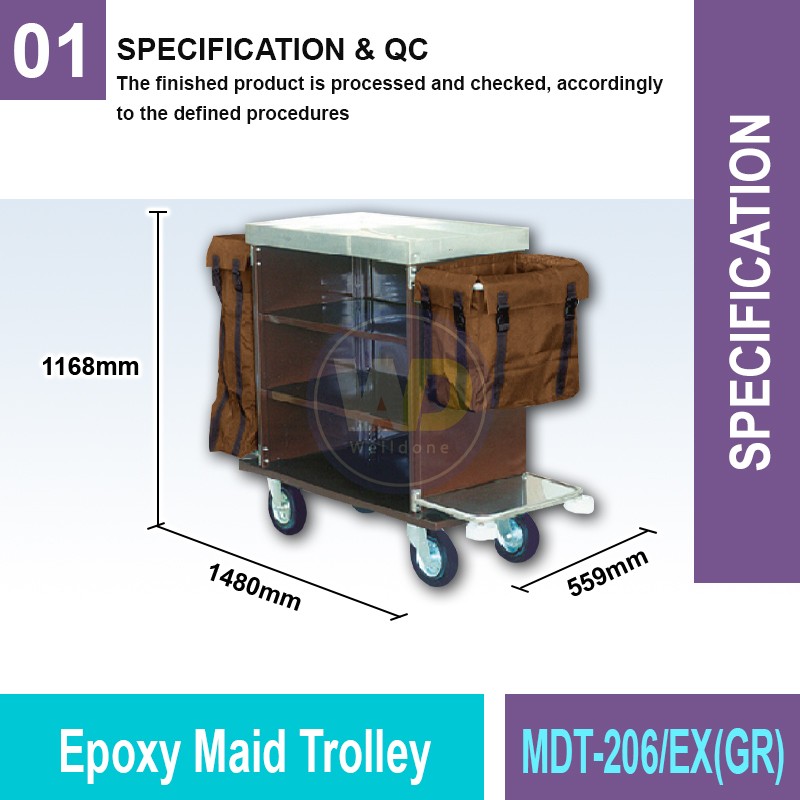MDT-206/EX(GR) Epoxy Maid Trolley | Quality Service Trolley MY | Welldone