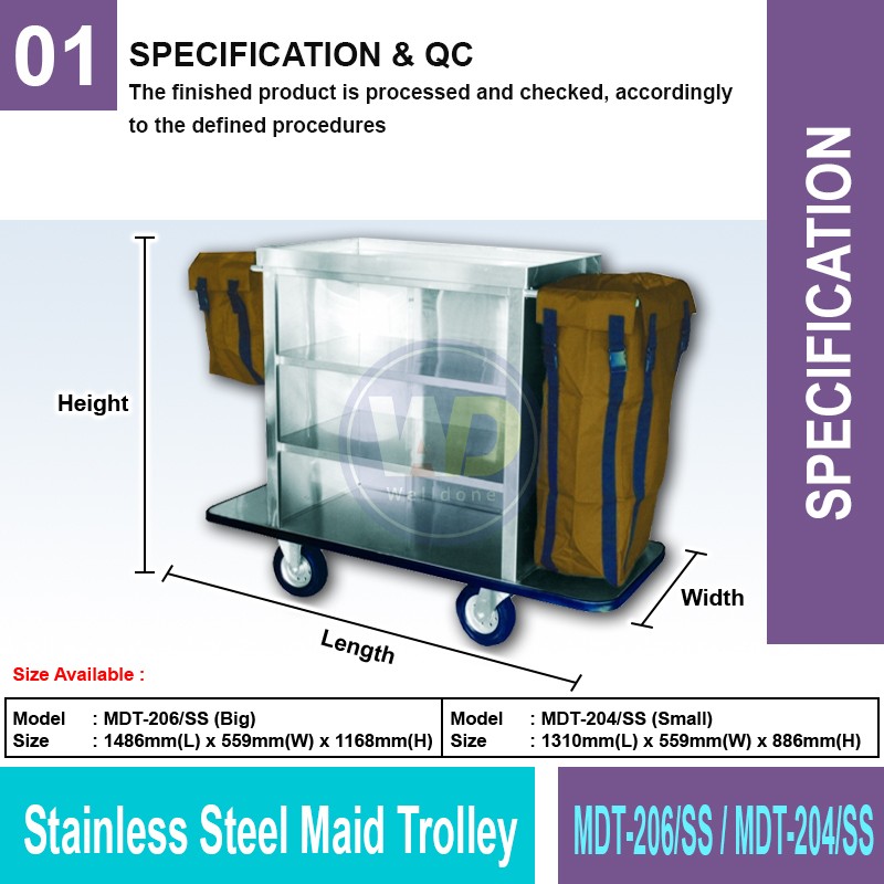 MDT-206/SS(B) Stainless Steel Maid Trolley | Service Trolley MY | Welldone