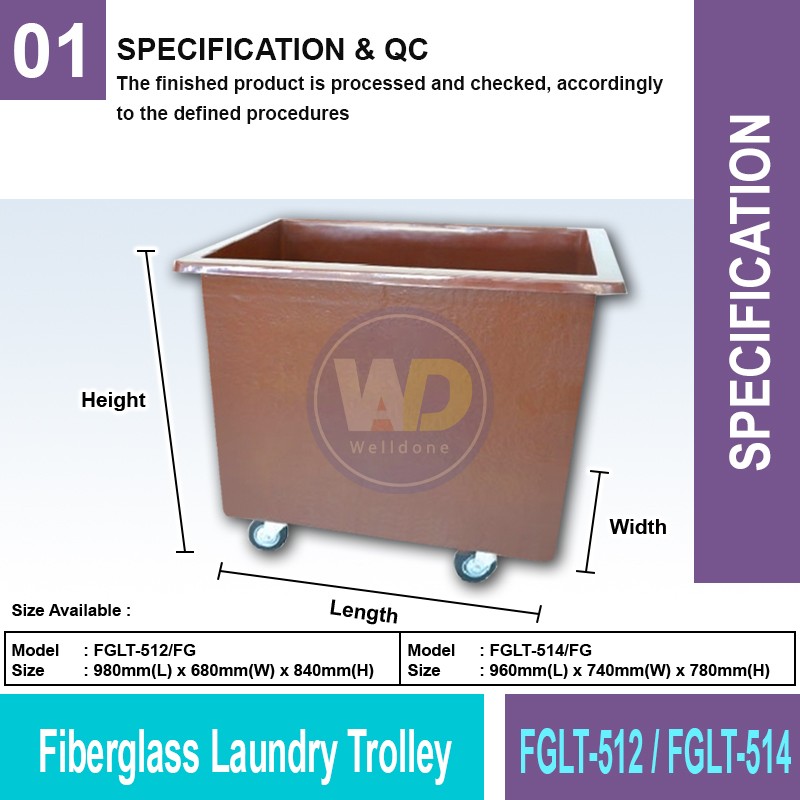 FGLT-512/FG Fiberglass Laundry Trolley | Quality Trolley Cart MY | Welldone