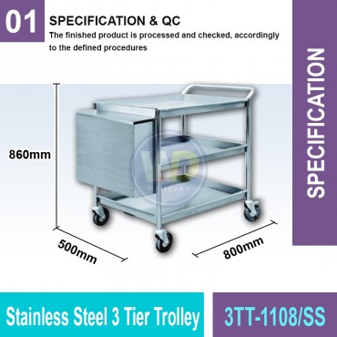 Stainless Steel 3 Tier Trolley