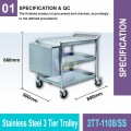 3TT-1108/SS Stainless Steel 3 Tier Trolley | Kitchen Trolley MY | Welldone