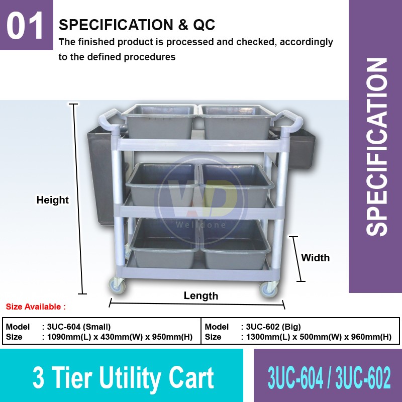 3UC-604 3 Tier Utility Cart | Quality Kitchen Trolley MY | Welldone